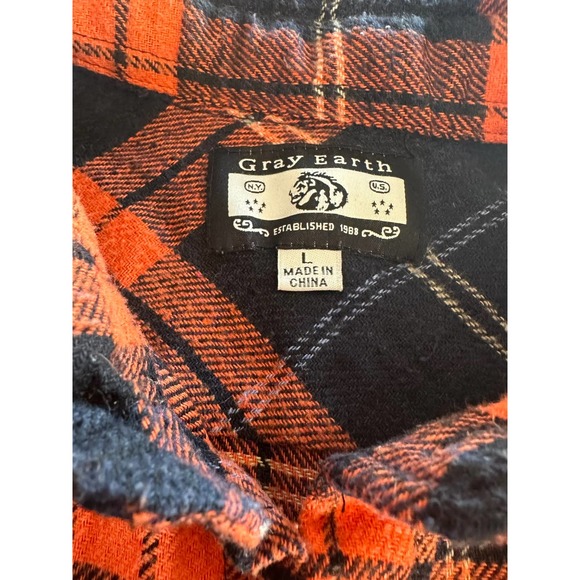 MEN’S-Stein Mart-Orange and Blue Flannel Button Down-Size US L - Picture 7 of 12